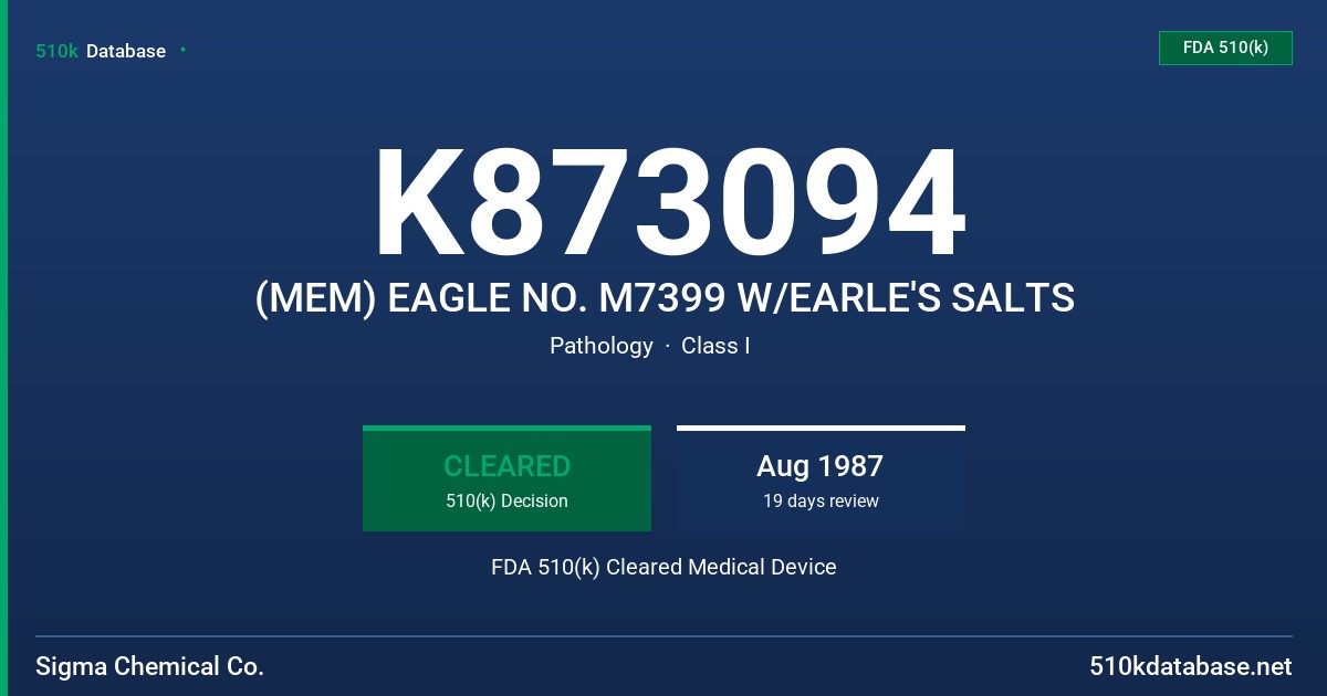 K873094 (MEM) EAGLE NO. M7399 W/EARLE'S SALTS FDA 510(k) Cleared Medical Device