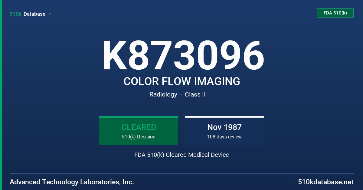 K873096 COLOR FLOW IMAGING FDA 510(k) Cleared Medical Device