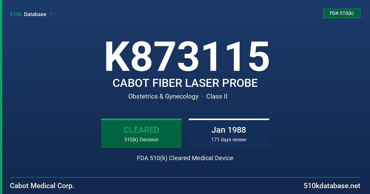 K873115 CABOT FIBER LASER PROBE FDA 510(k) Cleared Medical Device