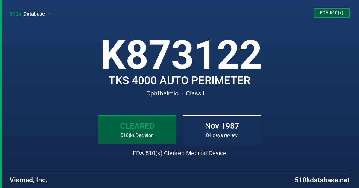 K873122 TKS 4000 AUTO PERIMETER FDA 510(k) Cleared Medical Device