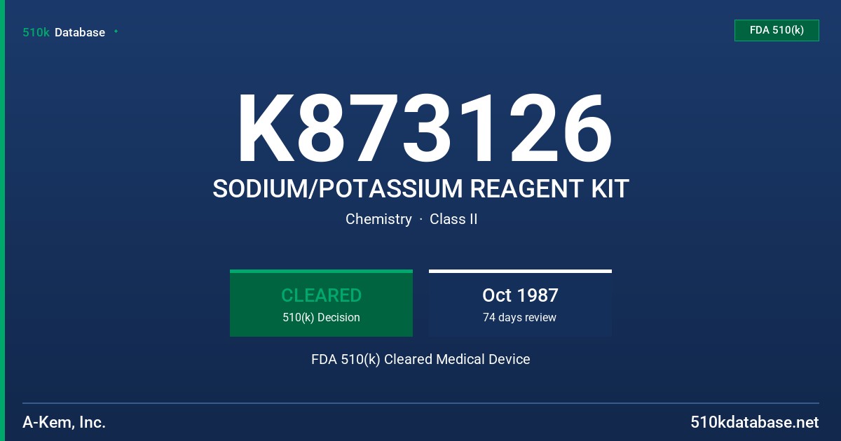 K873126 SODIUM/POTASSIUM REAGENT KIT FDA 510(k) Cleared Medical Device