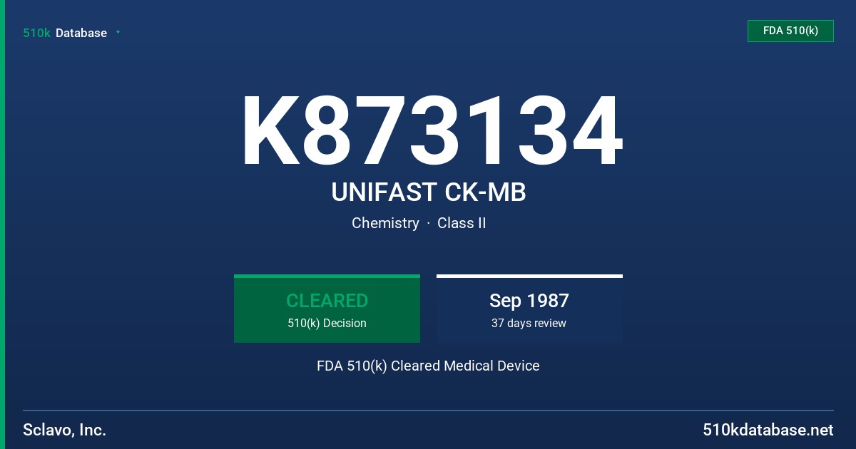 K873134 UNIFAST CK-MB FDA 510(k) Cleared Medical Device