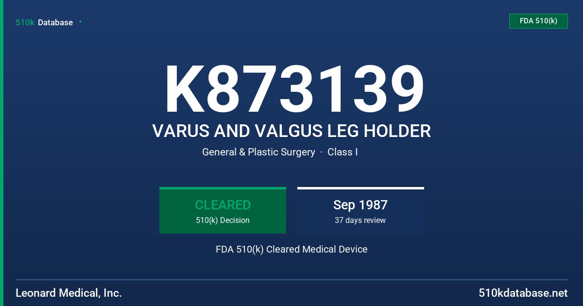 K873139 VARUS AND VALGUS LEG HOLDER FDA 510(k) Cleared Medical Device