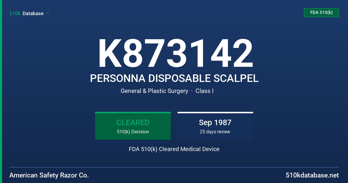 K873142 PERSONNA DISPOSABLE SCALPEL FDA 510(k) Cleared Medical Device