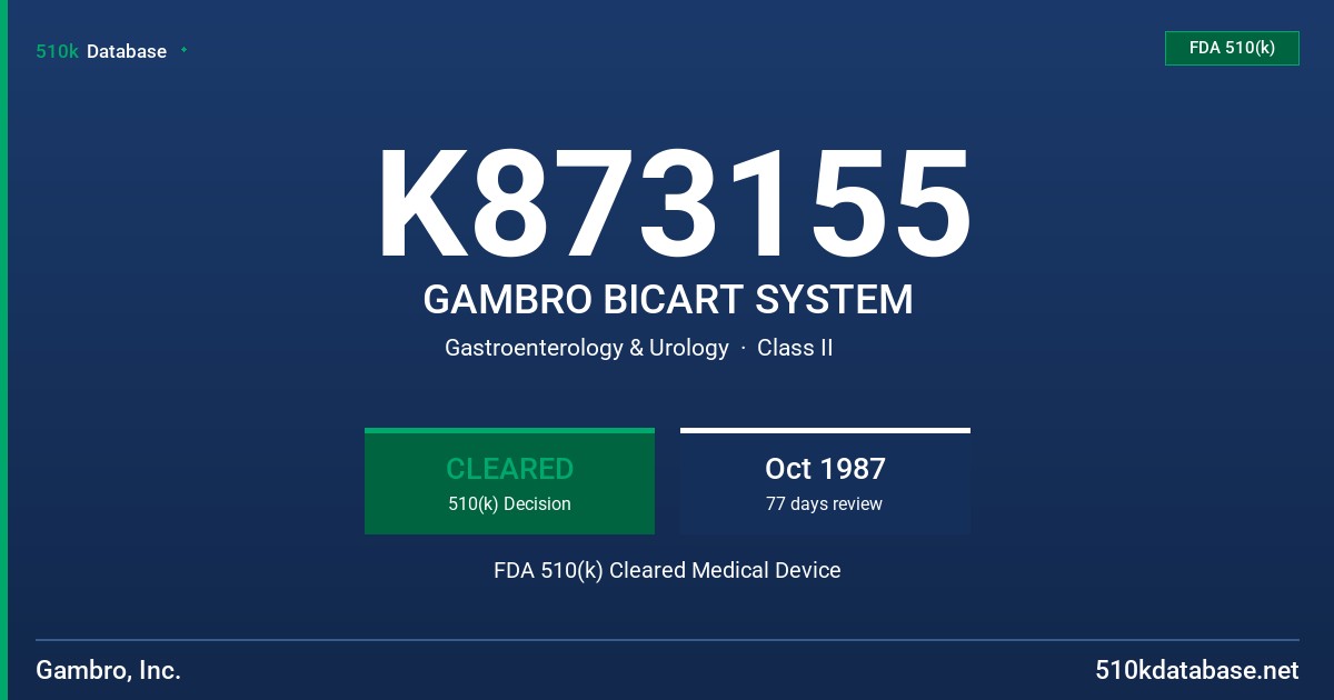 K873155 GAMBRO BICART SYSTEM FDA 510(k) Cleared Medical Device