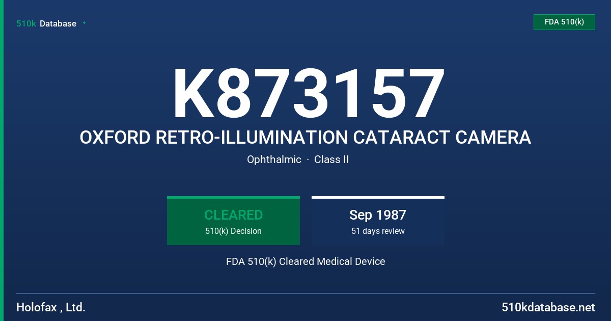 K873157 OXFORD RETRO-ILLUMINATION CATARACT CAMERA FDA 510(k) Cleared Medical Device