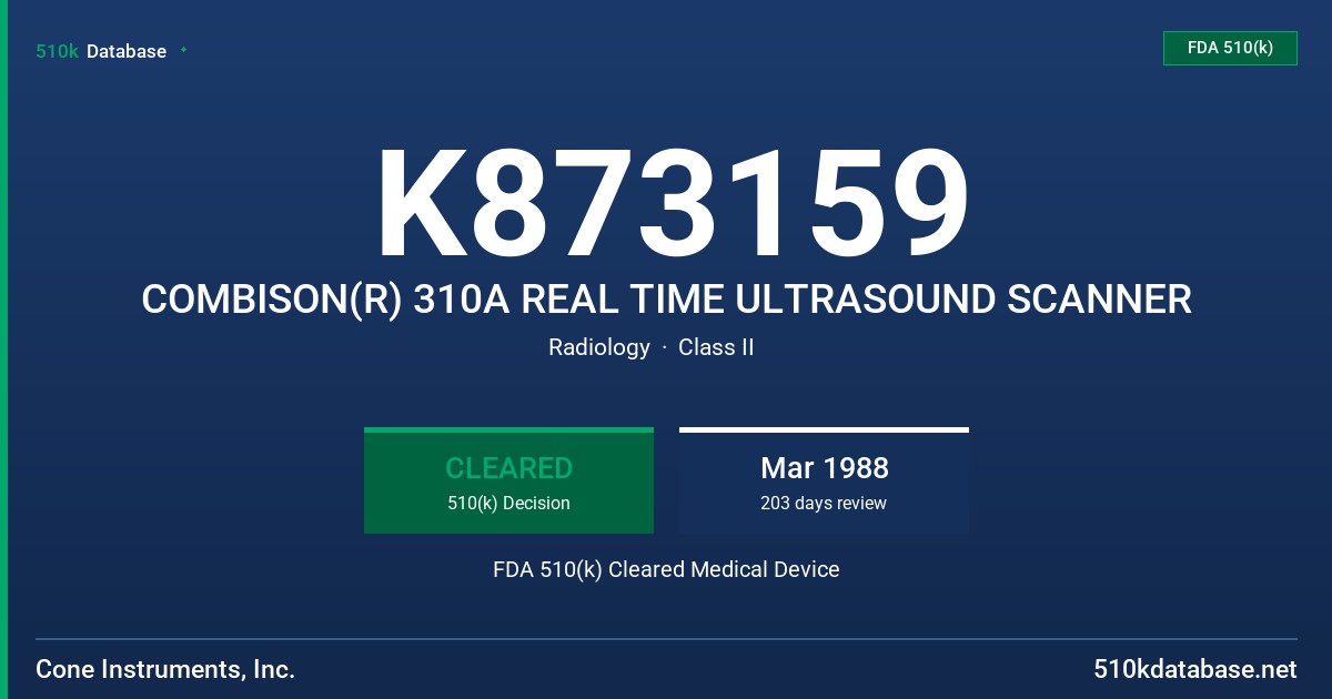 K873159 COMBISON(R) 310A REAL TIME ULTRASOUND SCANNER FDA 510(k) Cleared Medical Device