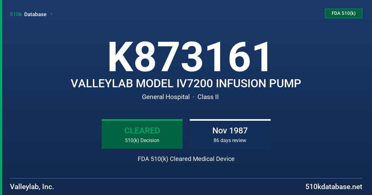 K873161 VALLEYLAB MODEL IV7200 INFUSION PUMP FDA 510(k) Cleared Medical Device