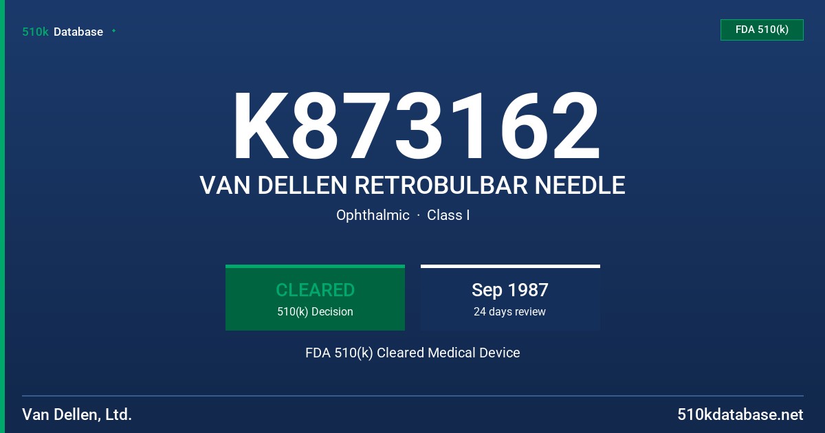 K873162 VAN DELLEN RETROBULBAR NEEDLE FDA 510(k) Cleared Medical Device