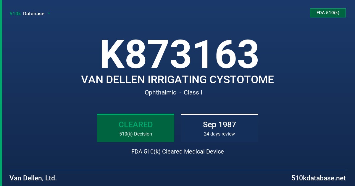 K873163 VAN DELLEN IRRIGATING CYSTOTOME FDA 510(k) Cleared Medical Device