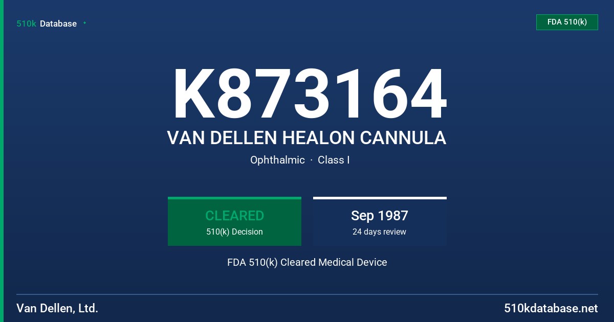 K873164 VAN DELLEN HEALON CANNULA FDA 510(k) Cleared Medical Device