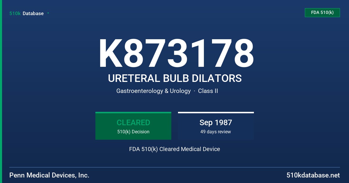 K873178 URETERAL BULB DILATORS FDA 510(k) Cleared Medical Device