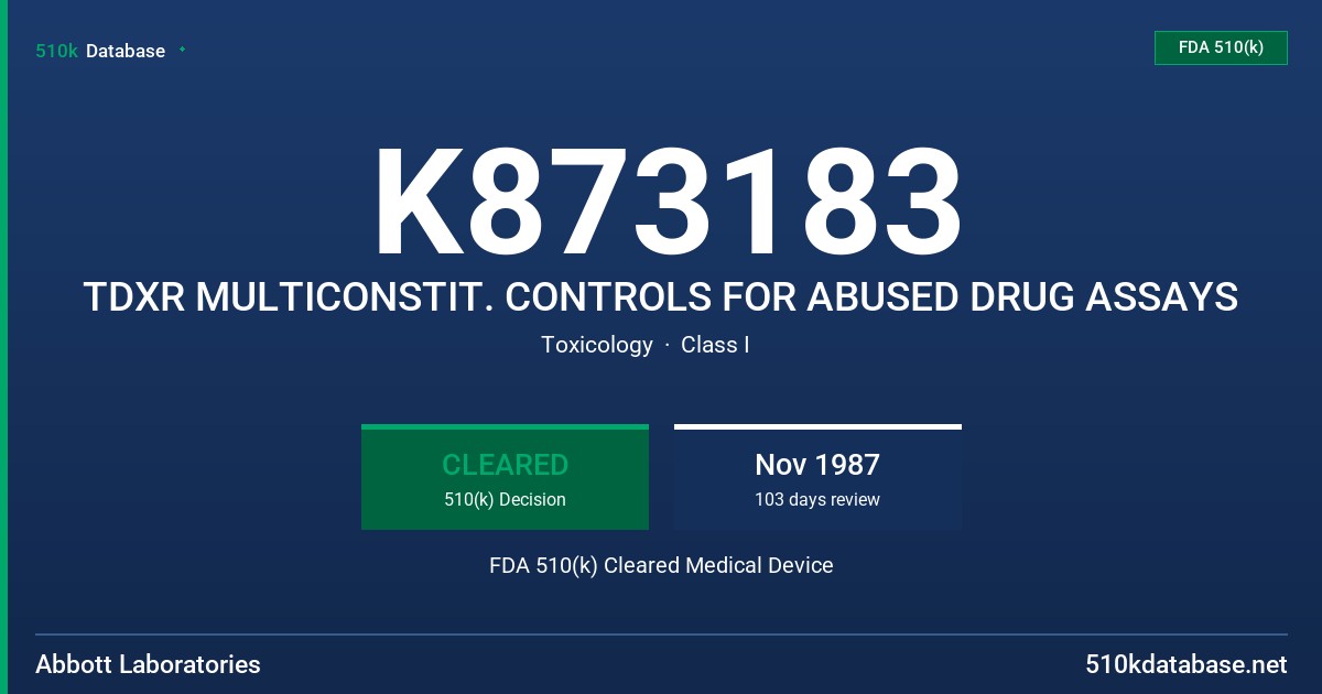 K873183 TDXR MULTICONSTIT. CONTROLS FOR ABUSED DRUG ASSAYS FDA 510(k) Cleared Medical Device