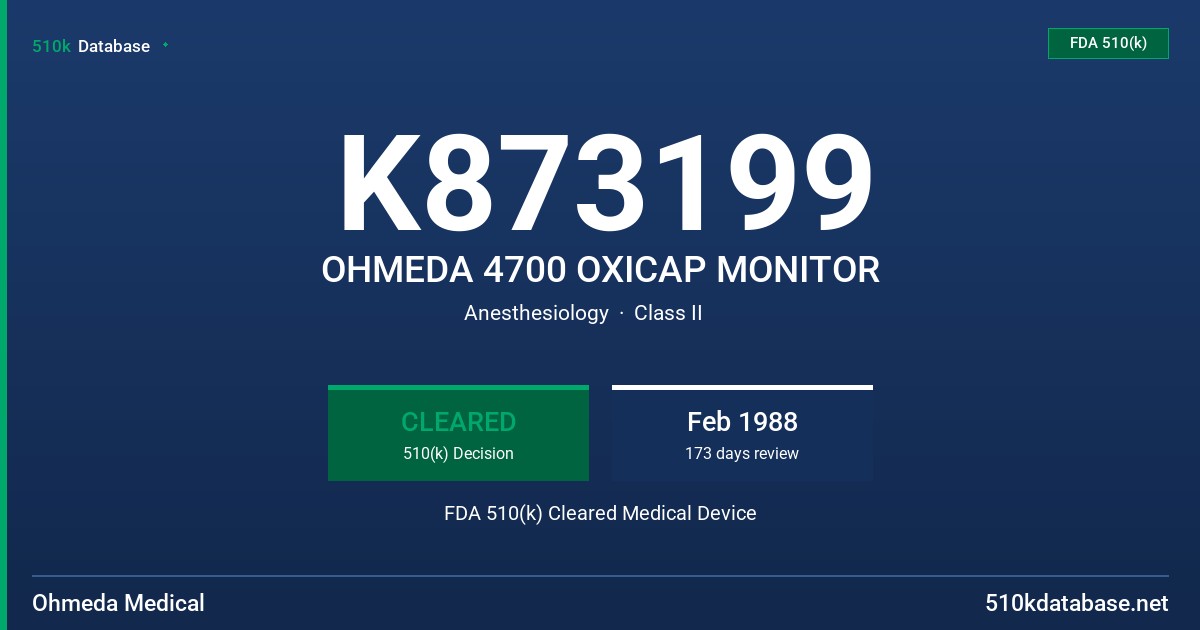 K873199 OHMEDA 4700 OXICAP MONITOR FDA 510(k) Cleared Medical Device