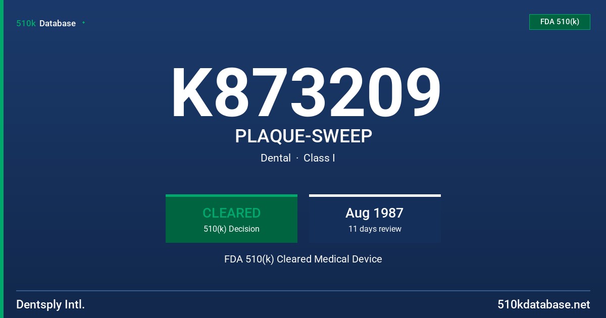 K873209 PLAQUE-SWEEP FDA 510(k) Cleared Medical Device