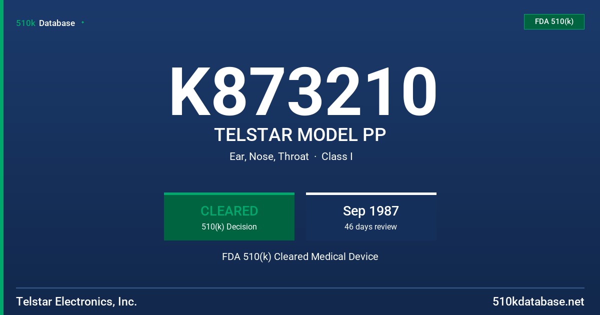 K873210 TELSTAR MODEL PP FDA 510(k) Cleared Medical Device