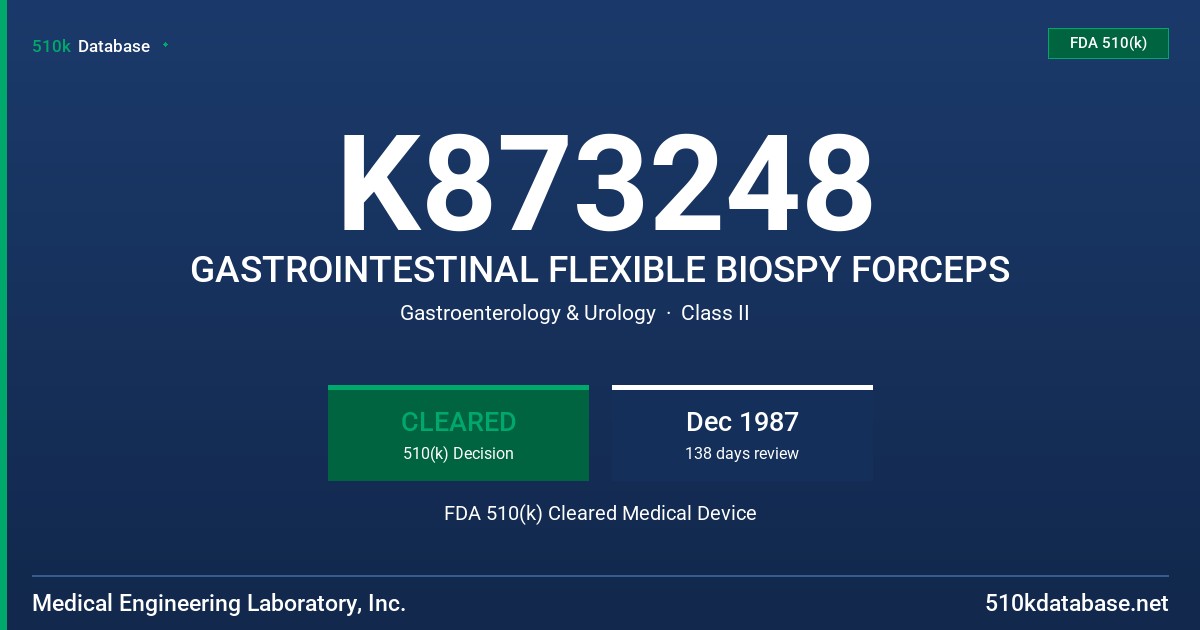 K873248 GASTROINTESTINAL FLEXIBLE BIOSPY FORCEPS FDA 510(k) Cleared Medical Device