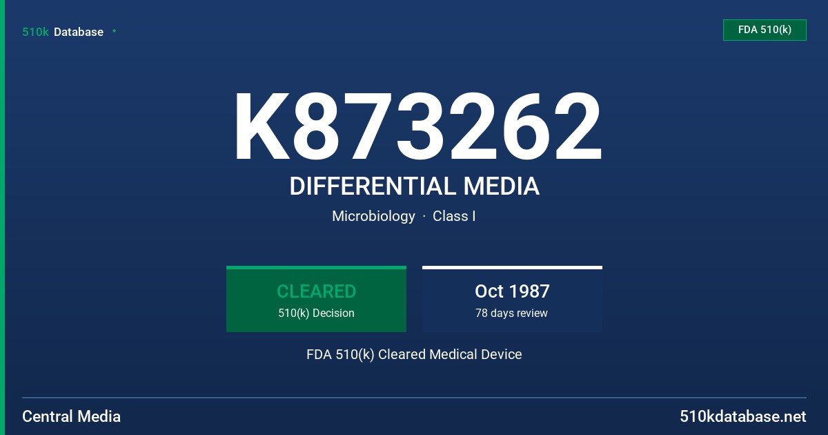 K873262 DIFFERENTIAL MEDIA FDA 510(k) Cleared Medical Device