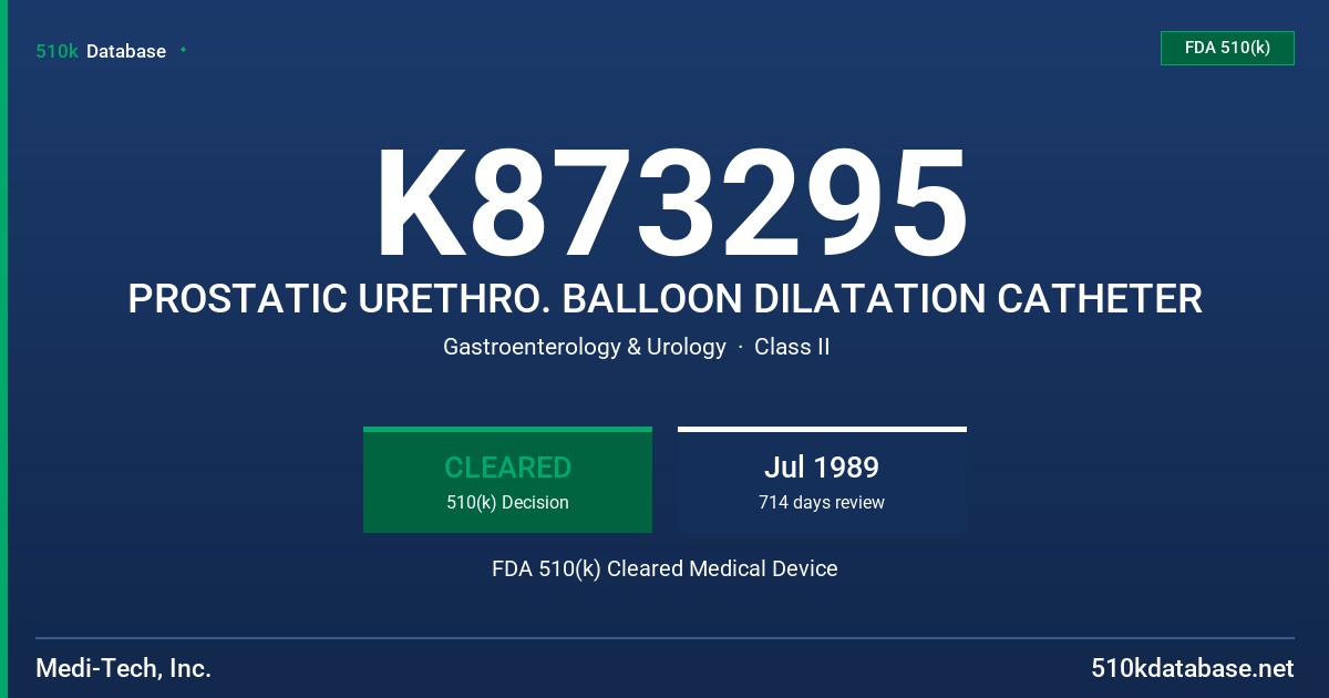 K873295 PROSTATIC URETHRO. BALLOON DILATATION CATHETER FDA 510(k) Cleared Medical Device