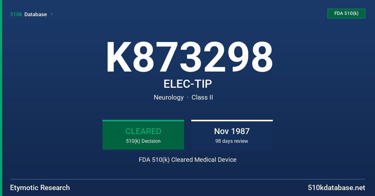 K873298 ELEC-TIP FDA 510(k) Cleared Medical Device