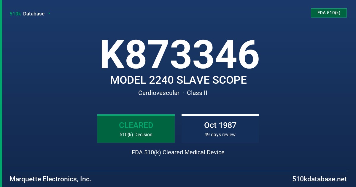 K873346 MODEL 2240 SLAVE SCOPE FDA 510(k) Cleared Medical Device