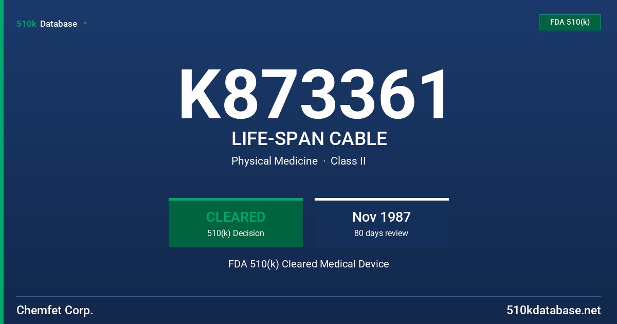 K873361 LIFE-SPAN CABLE FDA 510(k) Cleared Medical Device