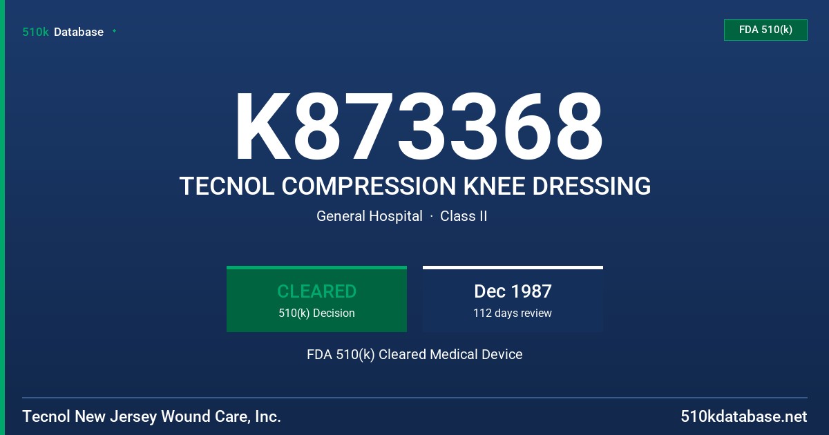 K873368 TECNOL COMPRESSION KNEE DRESSING FDA 510(k) Cleared Medical Device