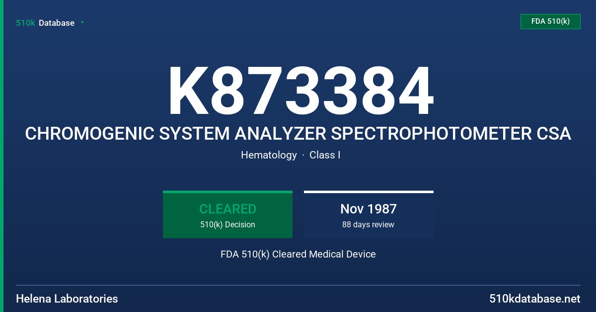 K873384 CHROMOGENIC SYSTEM ANALYZER SPECTROPHOTOMETER CSA FDA 510(k) Cleared Medical Device