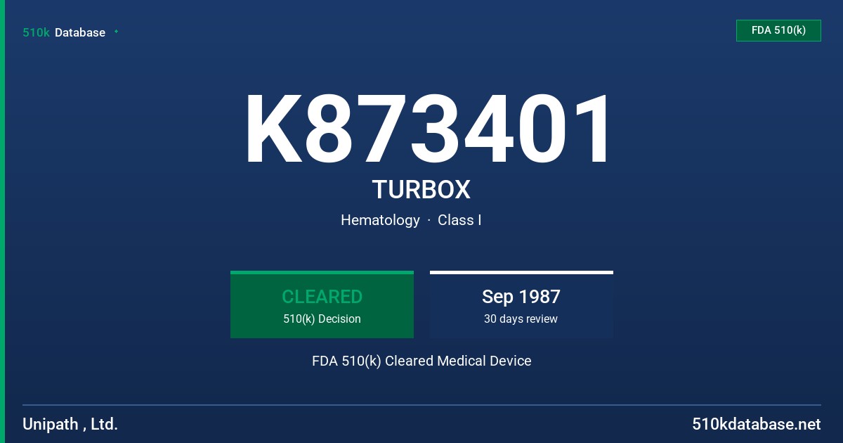 K873401 TURBOX FDA 510(k) Cleared Medical Device