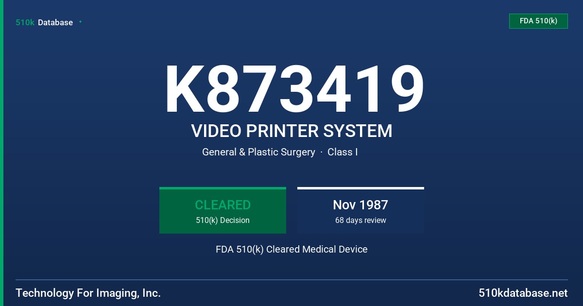 K873419 VIDEO PRINTER SYSTEM FDA 510(k) Cleared Medical Device