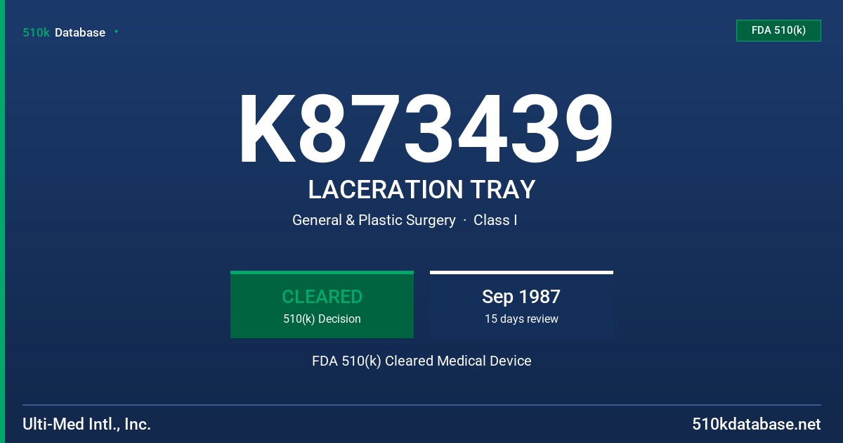 K873439 LACERATION TRAY FDA 510(k) Cleared Medical Device