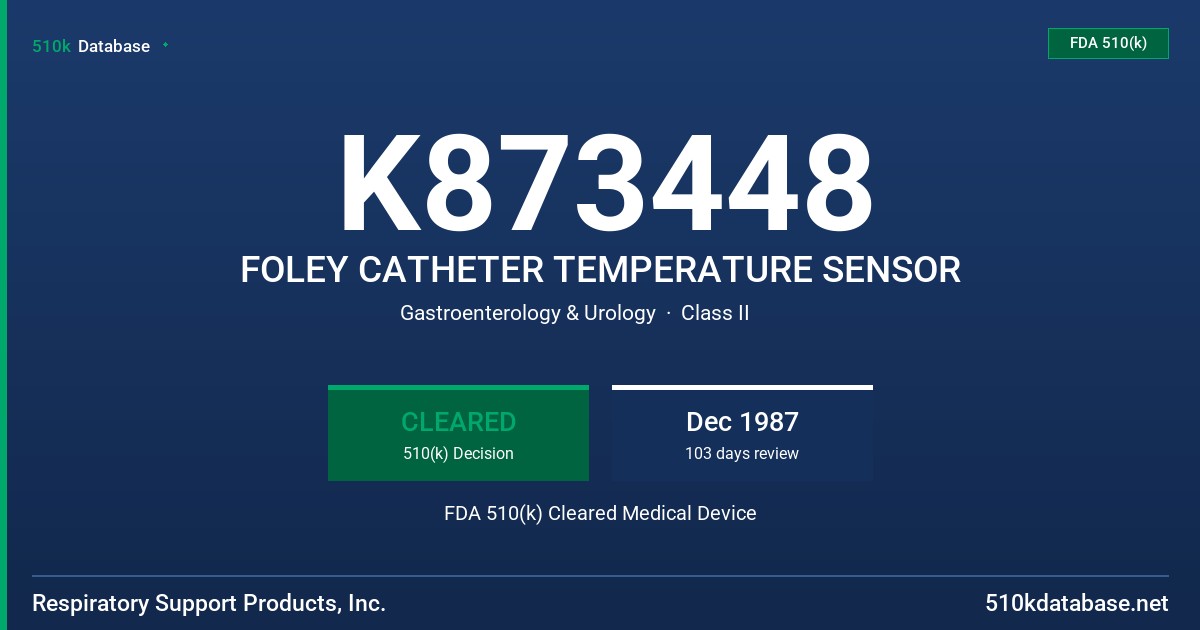 K873448 FOLEY CATHETER TEMPERATURE SENSOR FDA 510(k) Cleared Medical Device