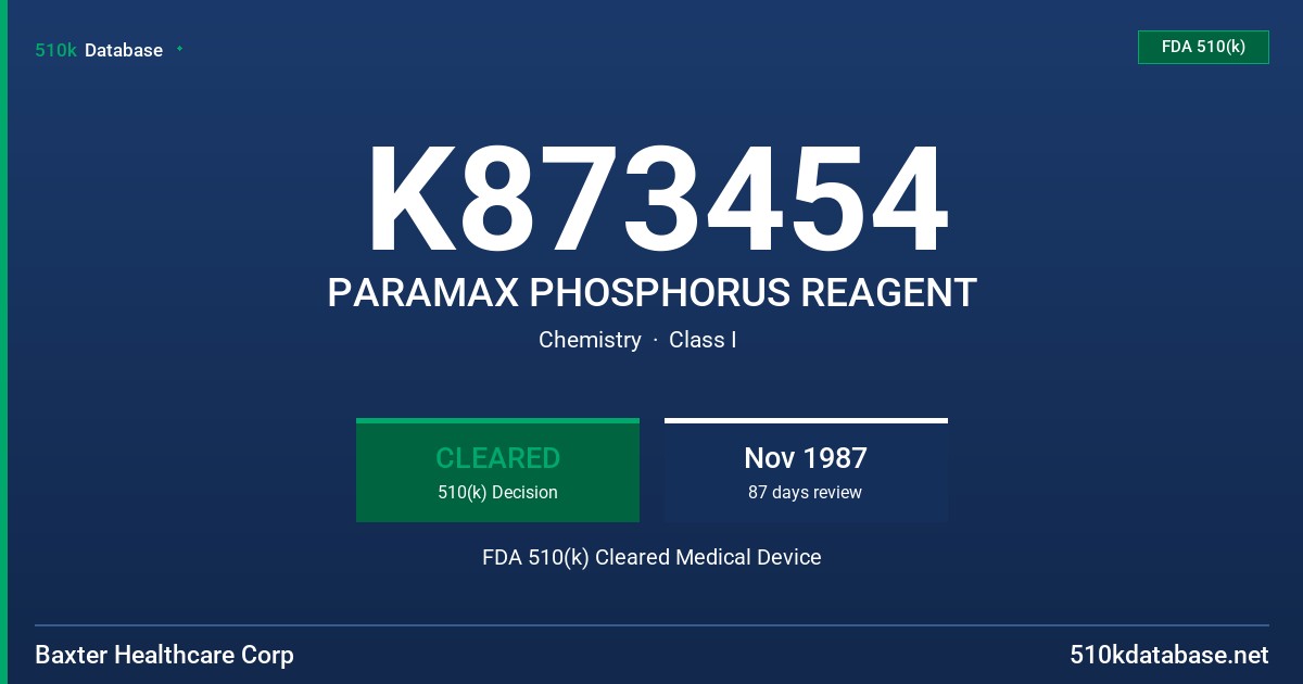 K873454 PARAMAX PHOSPHORUS REAGENT FDA 510(k) Cleared Medical Device