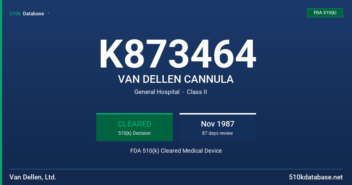 K873464 VAN DELLEN CANNULA FDA 510(k) Cleared Medical Device