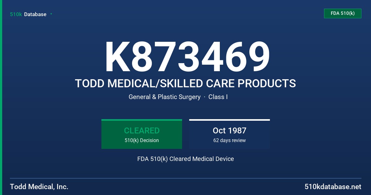 K873469 TODD MEDICAL/SKILLED CARE PRODUCTS FDA 510(k) Cleared Medical Device