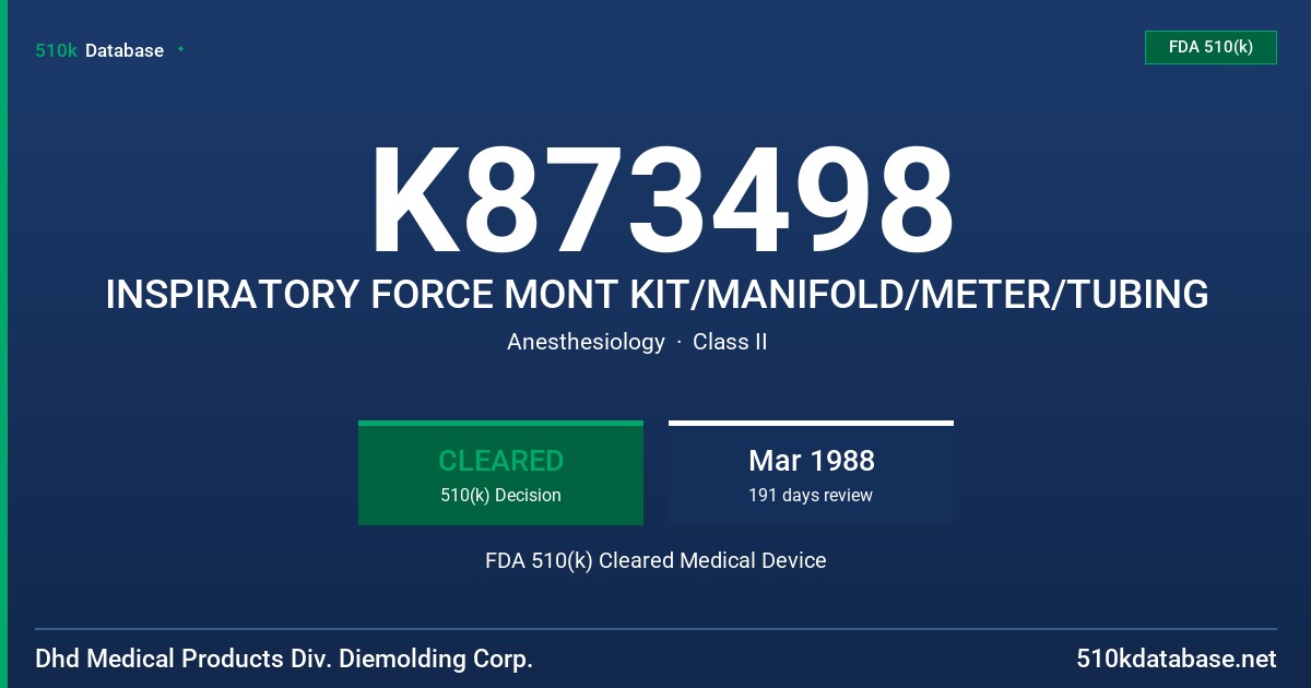 K873498 INSPIRATORY FORCE MONT KIT/MANIFOLD/METER/TUBING FDA 510(k) Cleared Medical Device