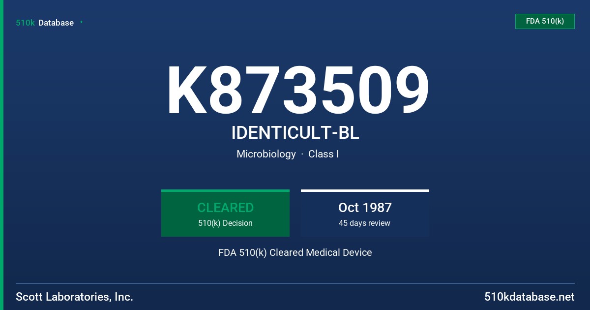 K873509 IDENTICULT-BL FDA 510(k) Cleared Medical Device