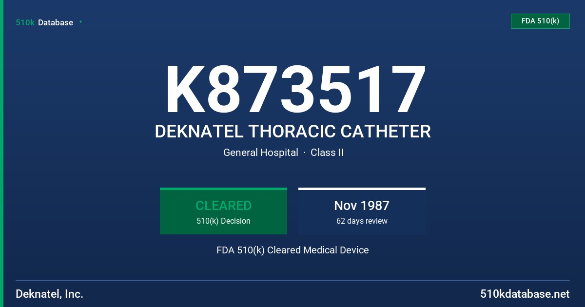 K873517 DEKNATEL THORACIC CATHETER FDA 510(k) Cleared Medical Device
