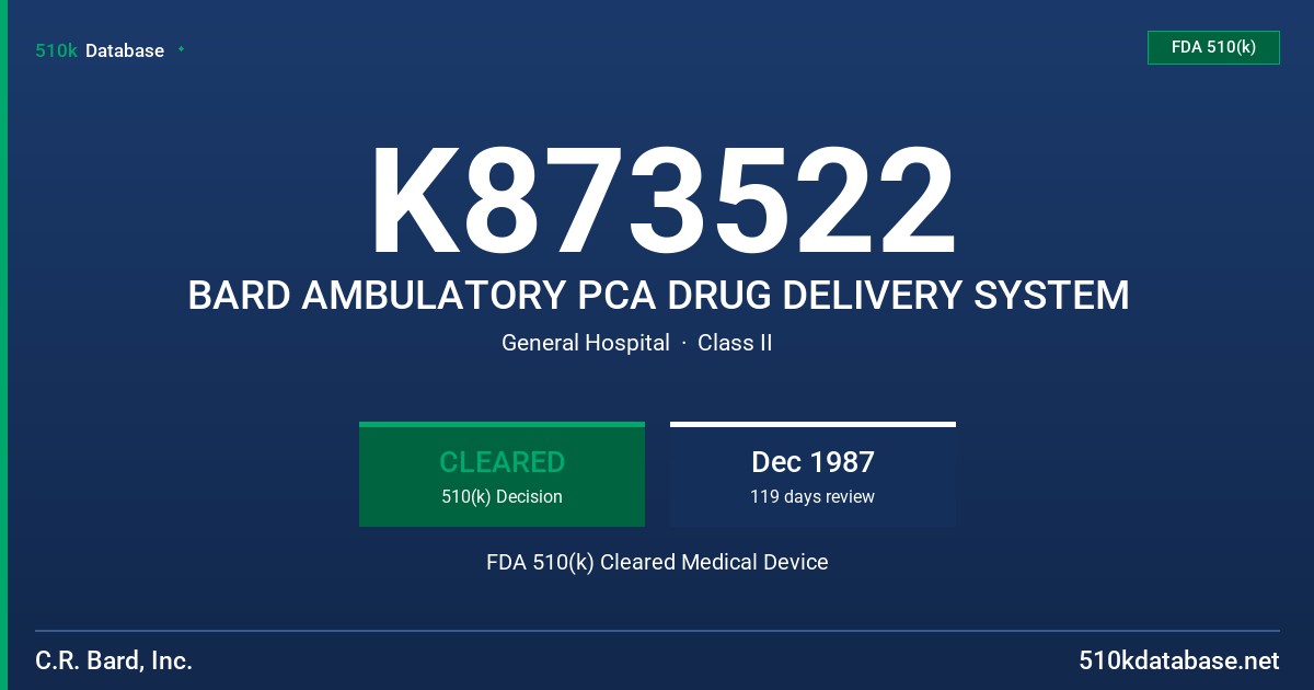 K873522 BARD AMBULATORY PCA DRUG DELIVERY SYSTEM FDA 510(k) Cleared Medical Device