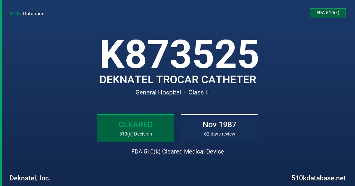 K873525 DEKNATEL TROCAR CATHETER FDA 510(k) Cleared Medical Device