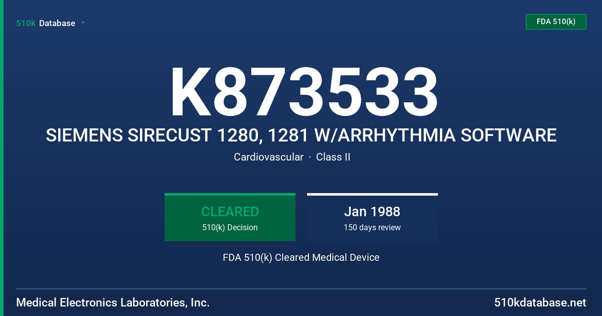 K873533 SIEMENS SIRECUST 1280, 1281 W/ARRHYTHMIA SOFTWARE FDA 510(k) Cleared Medical Device