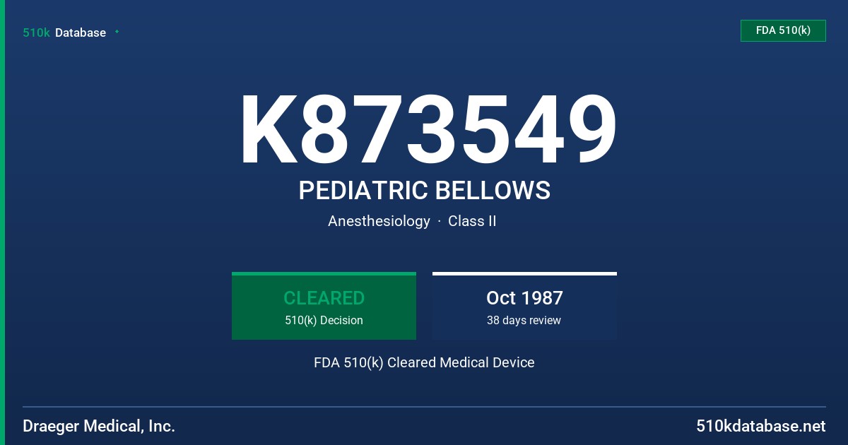 K873549 PEDIATRIC BELLOWS FDA 510(k) Cleared Medical Device