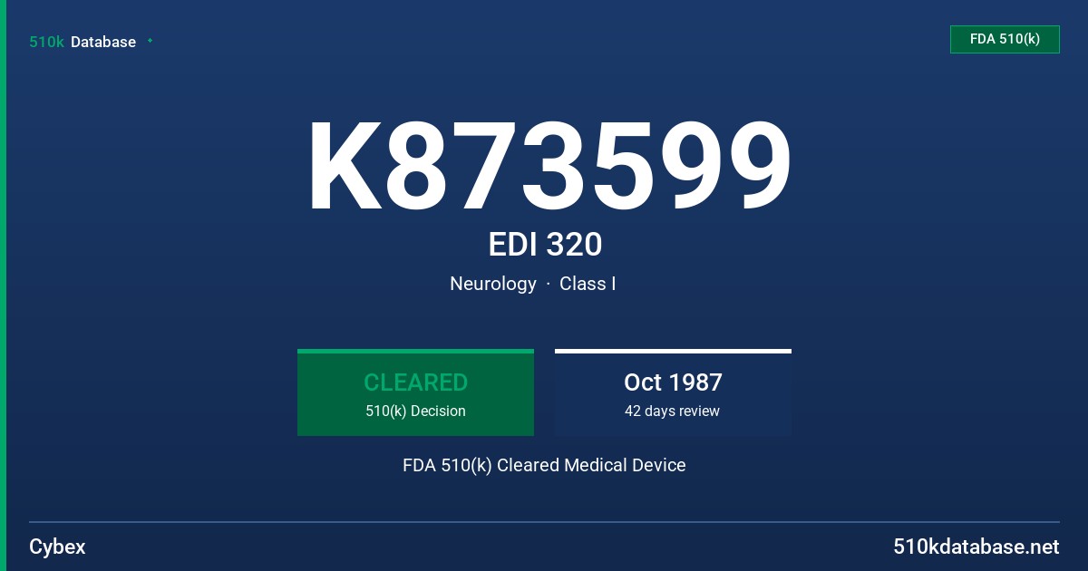 K873599 EDI 320 FDA 510(k) Cleared Medical Device
