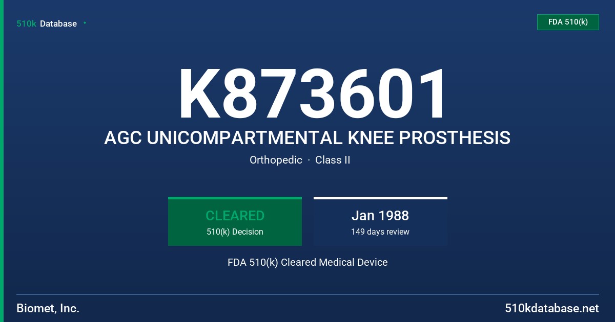 K873601 AGC UNICOMPARTMENTAL KNEE PROSTHESIS FDA 510(k) Cleared Medical Device