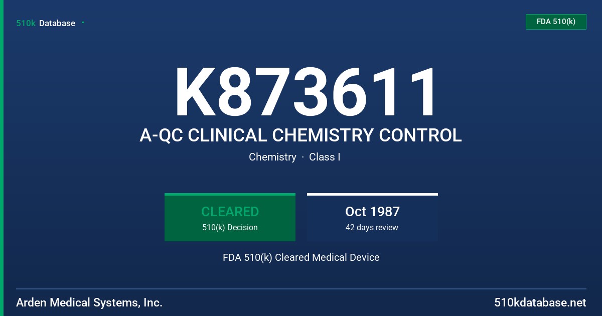 K873611 A-QC CLINICAL CHEMISTRY CONTROL FDA 510(k) Cleared Medical Device