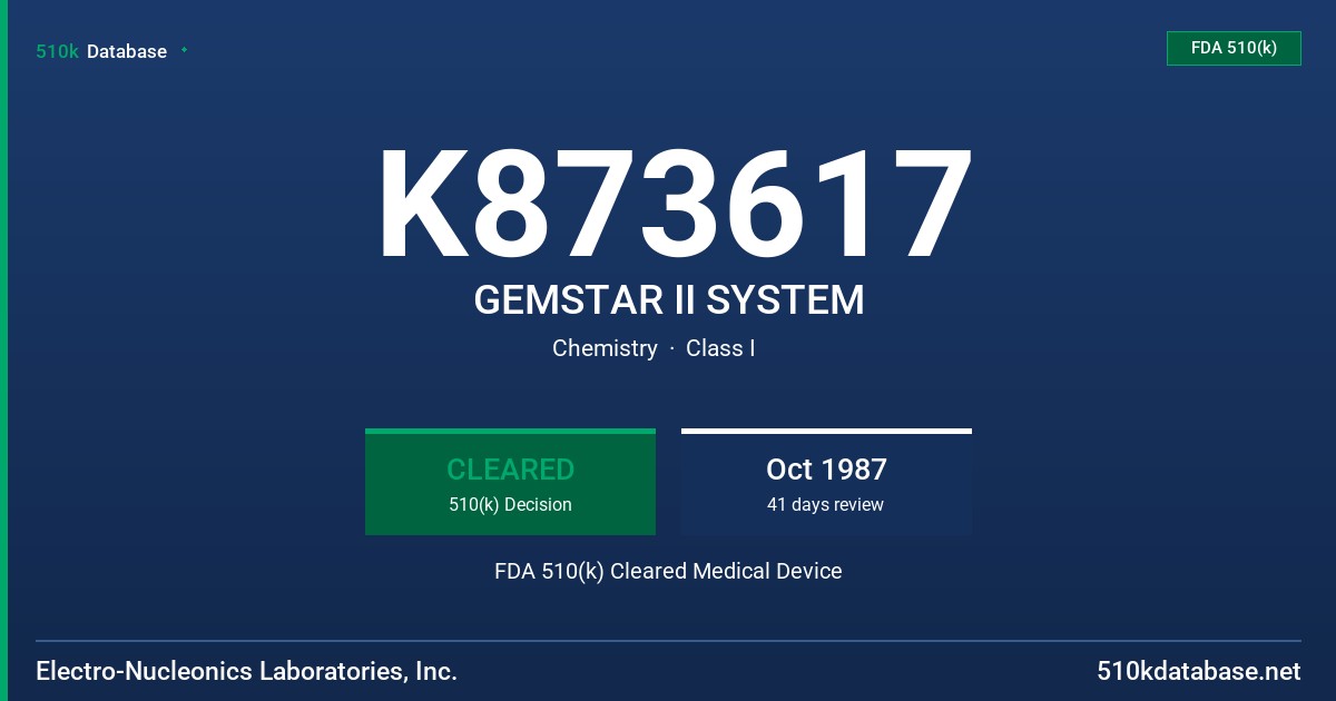 K873617 GEMSTAR II SYSTEM FDA 510(k) Cleared Medical Device