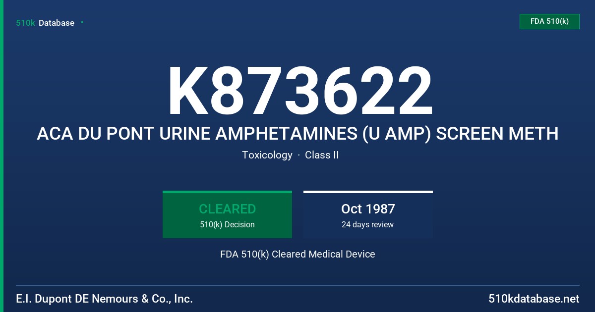 K873622 ACA DU PONT URINE AMPHETAMINES (U AMP) SCREEN METH FDA 510(k) Cleared Medical Device