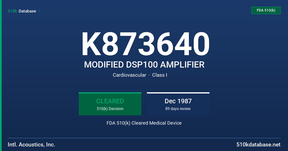 K873640 MODIFIED DSP100 AMPLIFIER FDA 510(k) Cleared Medical Device