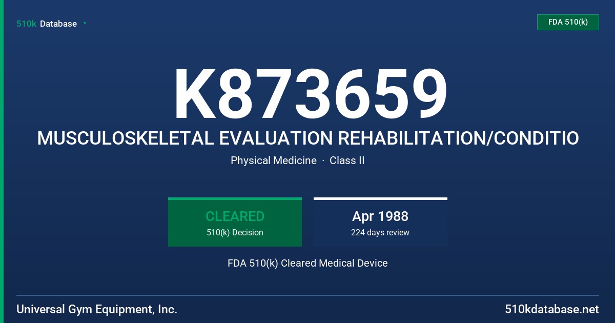 K873659 MUSCULOSKELETAL EVALUATION REHABILITATION/CONDITIO FDA 510(k) Cleared Medical Device