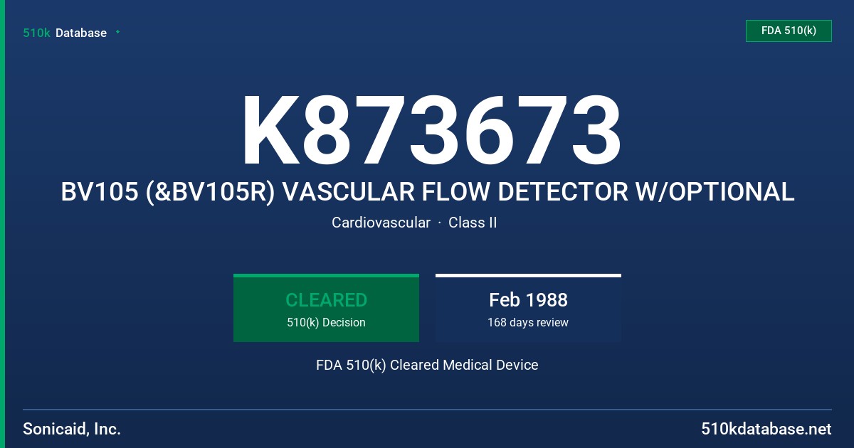 K873673 BV105 (&BV105R) VASCULAR FLOW DETECTOR W/OPTIONAL FDA 510(k) Cleared Medical Device